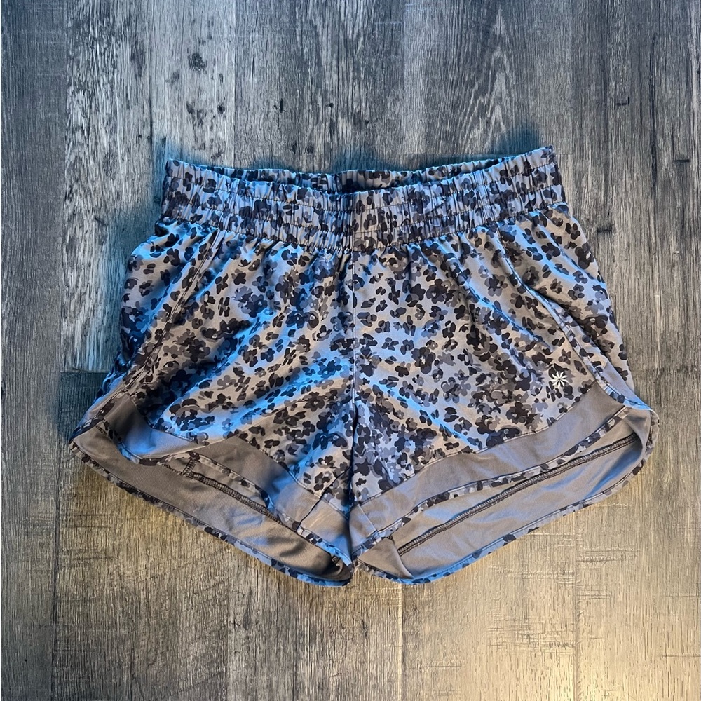 Athleta Printed Mesh Racer Run Short Libra Gray Animal | Size Small